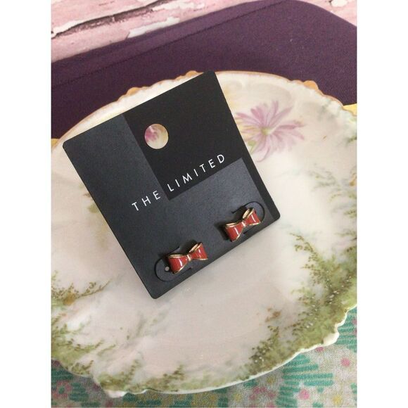 NWT The Limited Little Red Bow Earrings Red/ Gold Pierced Studs - Picture 4 of 11